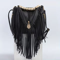 Trendy Tassel PU Shoulder Crossbody Bag for Women | Solid Color Adjustable Strap Metal Handbag