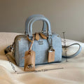 Light Blue Cow Pillow Shoulder Bag | Women Solid Fabric Zipper Handbag