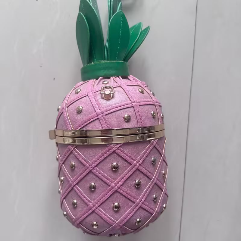 Women Pineapple Shaped Acrylic Crossbody Bag | Cute Fruit Lace Decor Kiss Lock Purse