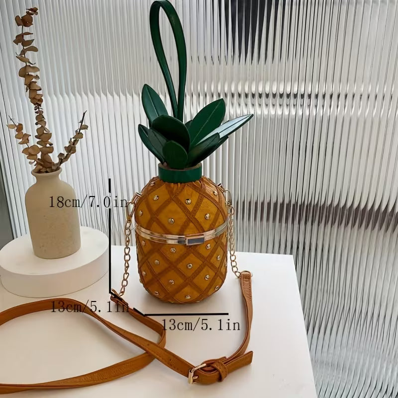 Women Pineapple Shaped Acrylic Crossbody Bag | Cute Fruit Lace Decor Kiss Lock Purse