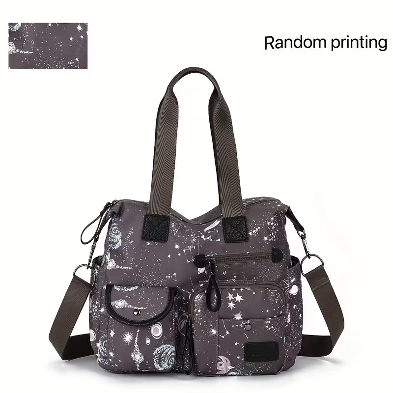 Starry Sky Print Nylon Travel Tote Bag | Women Multi-Pocket Crossbody Messenger Bag