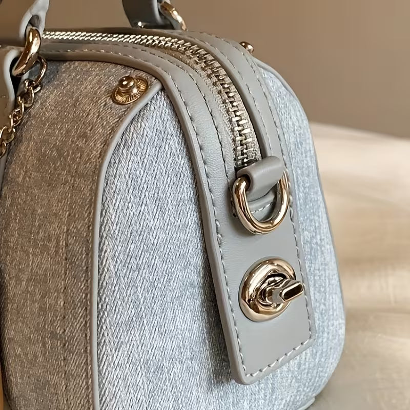 Light Blue Cow Pillow Shoulder Bag | Women Solid Fabric Zipper Handbag