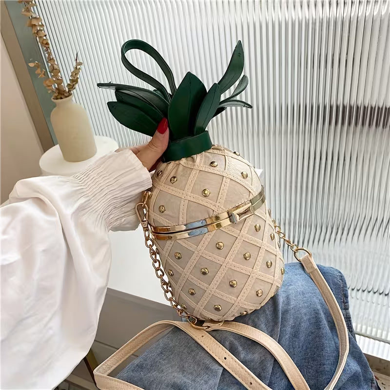 Women Pineapple Shaped Acrylic Crossbody Bag | Cute Fruit Lace Decor Kiss Lock Purse